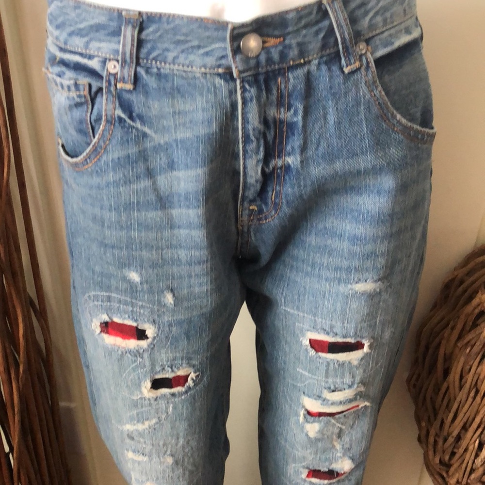 Mossimo Denim Boyfriend Distressed Patch Jeans